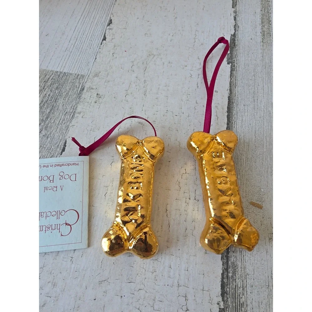 Vintage‎ gold dog bone milk Bone ornament Xmas tree unique